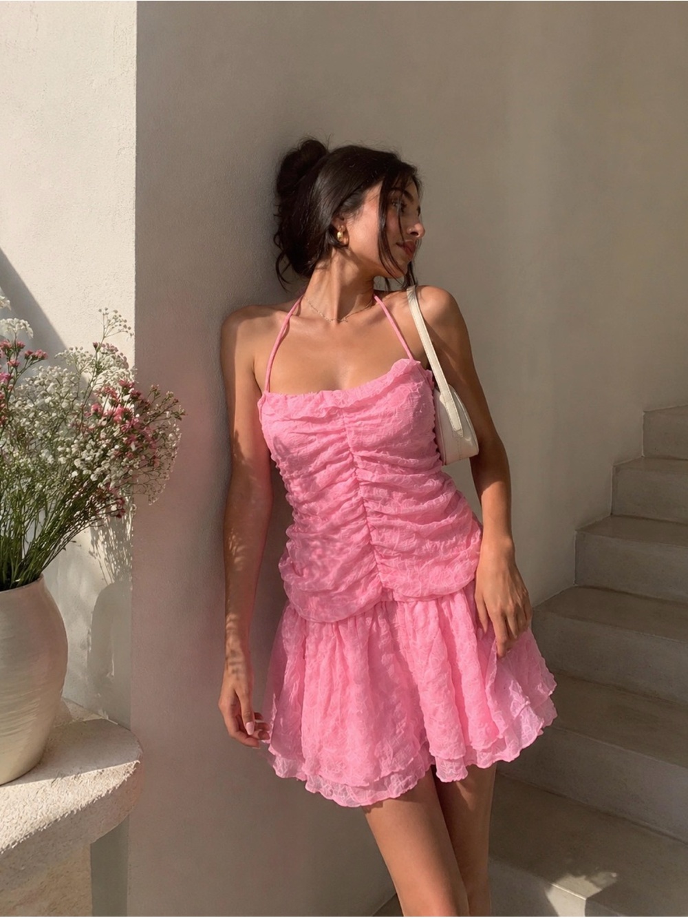 Wild Fable| Pink Ruched Halter Mini dress | Romantic Coquette Barbiecore